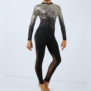 WEISSMAN Dance Costume black silver unitard jumpsuit Toccata 11427 IC 7/8